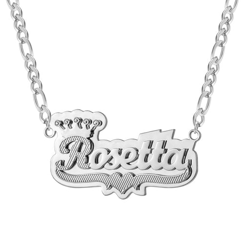 Crown Custom Letter Name Necklace Personalized Two Tone Double Layer