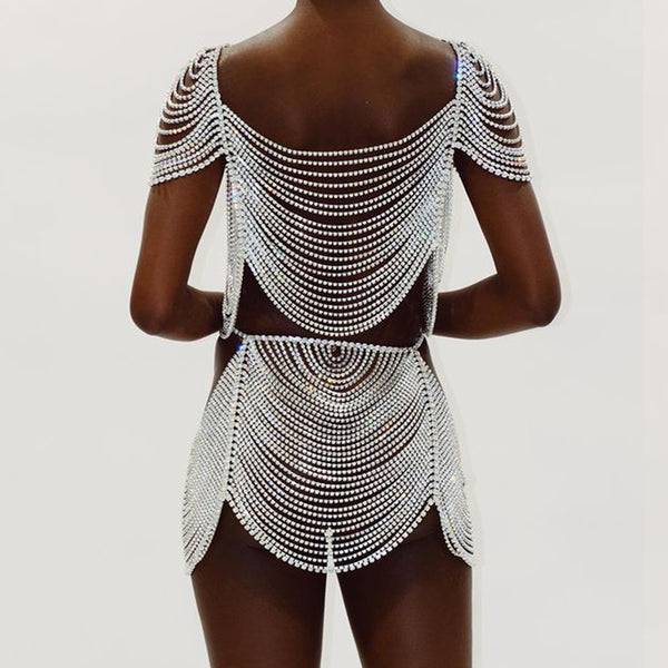 Crystal Lingerie Shoulder Chain and Dress