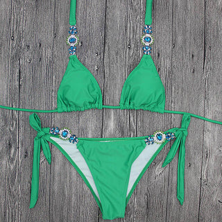Buy b005green rhinestone straps bikini