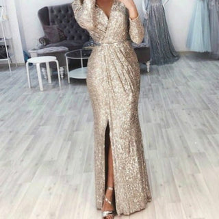 Buy gold Glitter Long Sleeve Dress Plus Size