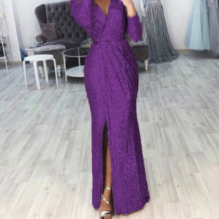 Buy purple Glitter Long Sleeve Dress Plus Size