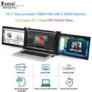 Eyoyo 10" Dual Portable Gaming Monitor IPS 1920x1080 USB C HDMI