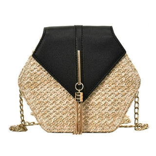 Buy black Fashion Hexagon Mulit Style Straw+pu Bag Handbags