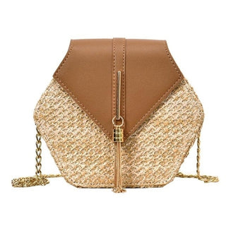 Buy brown Fashion Hexagon Mulit Style Straw+pu Bag Handbags