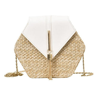 Buy white Fashion Hexagon Mulit Style Straw+pu Bag Handbags