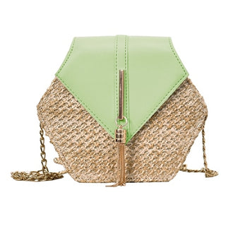 Buy light-green Fashion Hexagon Mulit Style Straw+pu Bag Handbags
