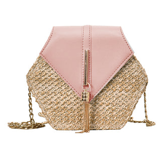 Buy pink Fashion Hexagon Mulit Style Straw+pu Bag Handbags