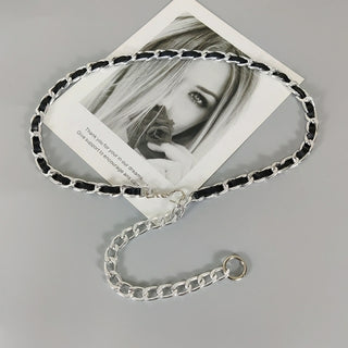 Buy leather-chain-silver Gold chain belt elastic