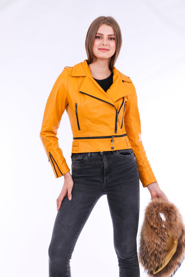 Buttagi Leather Biker Jacket - Yellow