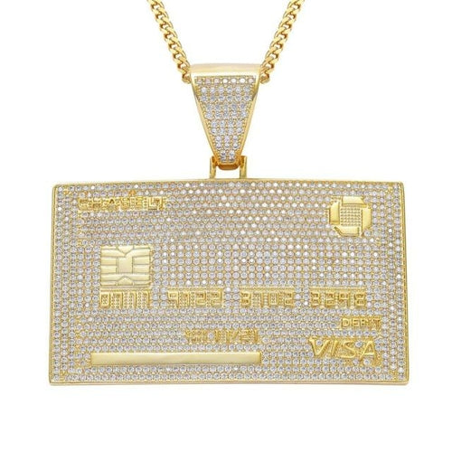 Iced Out Credit VISA Card Pendant Necklace AAA Cubic Zirconia Hip Hop