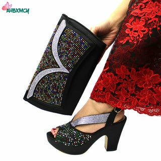 Buy black CRYSTAL Shoes and Bag Set in