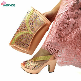 Buy peach CRYSTAL Shoes and Bag Set in