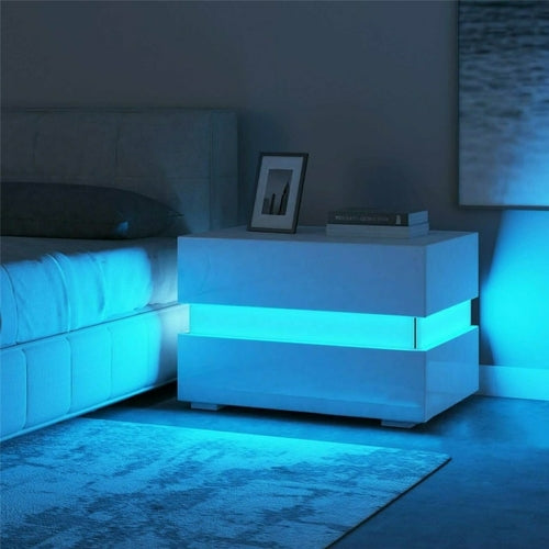 Multifunction RGB LED Nightstands Cabinet Storage Bedside Table Night
