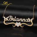 Personalized Butterfly Iced Out Name Necklace With Heart Pendant For