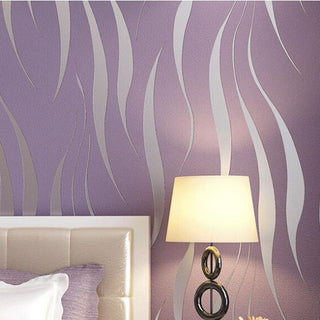 Purple Geometric Stripes Flocked Texture Home Decoration Wallpaper