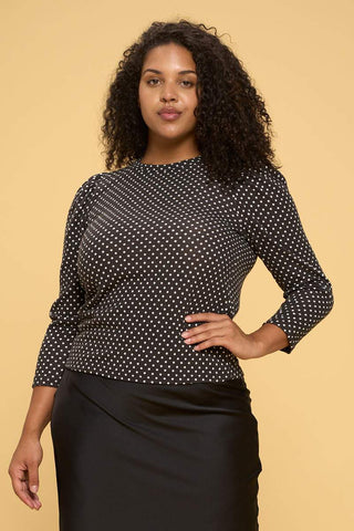 Polka Dot Sweater Knit Top with Puff Sleeve