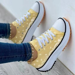 Buy yellow 2022 Pattern Canvas Women Sneakers Casual Sport Shoes