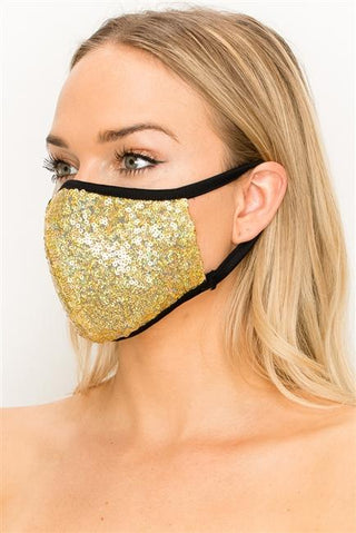 FASHION MASK 101-FL6-GOLD-SW313-gold sequence double layer contoured