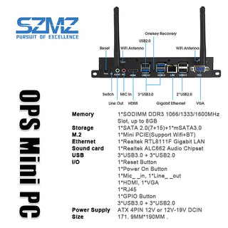SZMZ OPS Mini PC Core i3 i5 i7 Processor DDR3 8G 128GB 256GB SSD