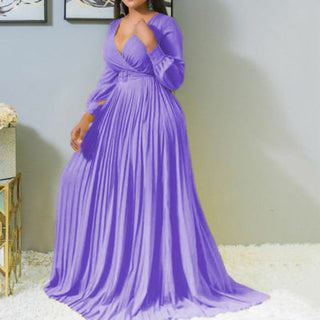 Buy lavender Plus Size Pleated Vintage Party Dress