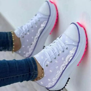 Buy white 2022 Pattern Canvas Women Sneakers Casual Sport Shoes