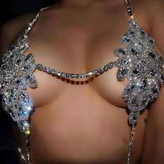 Stonefans Leaf Transparent Rhinestone Bikini Mesh Body Chain Luxury