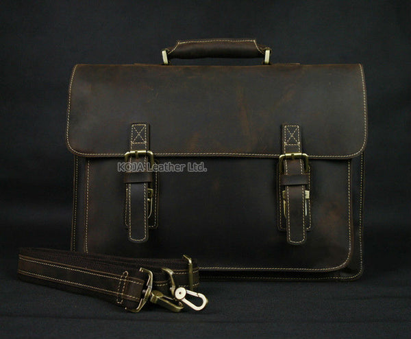 Vintage Crazy Horse Leather Men Briefcase Laptop Bag Work Business Bag