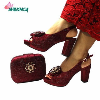Buy wine Women Shoes and Bag Set with Platform