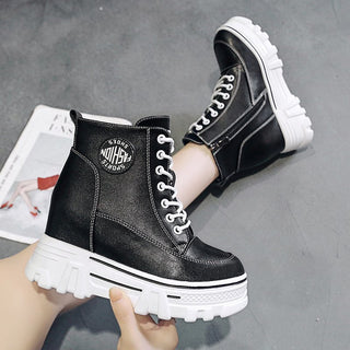 Autumn Thick Sole Leather Platform Sneakers