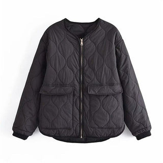 Buy black Casual ArmyGreen Loose Cotton Zipper Jacket