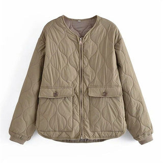 Buy armygreen Casual ArmyGreen Loose Cotton Zipper Jacket