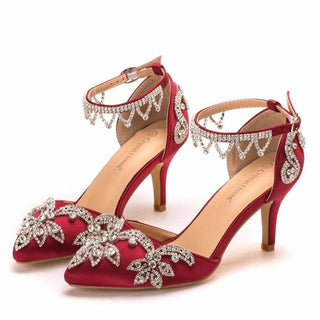 Buy red-wedding-sandals 7.5CM High Heel Bling Pointed Toe Buckle Summer