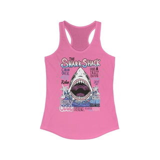 Buy solid-hot-pink The Shark Shack For a Tasty Bite Racerback Tank