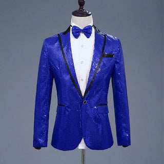 Buy royal-blue Pink Sequin One Button Dress Blazers(Bowtie Included)