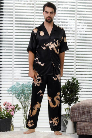 Buy short-sleeve-men1 Couple Silk Satin Pajamas