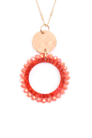Buy pink Myn1327 - Glass Beaded Hoop Pendant Necklace