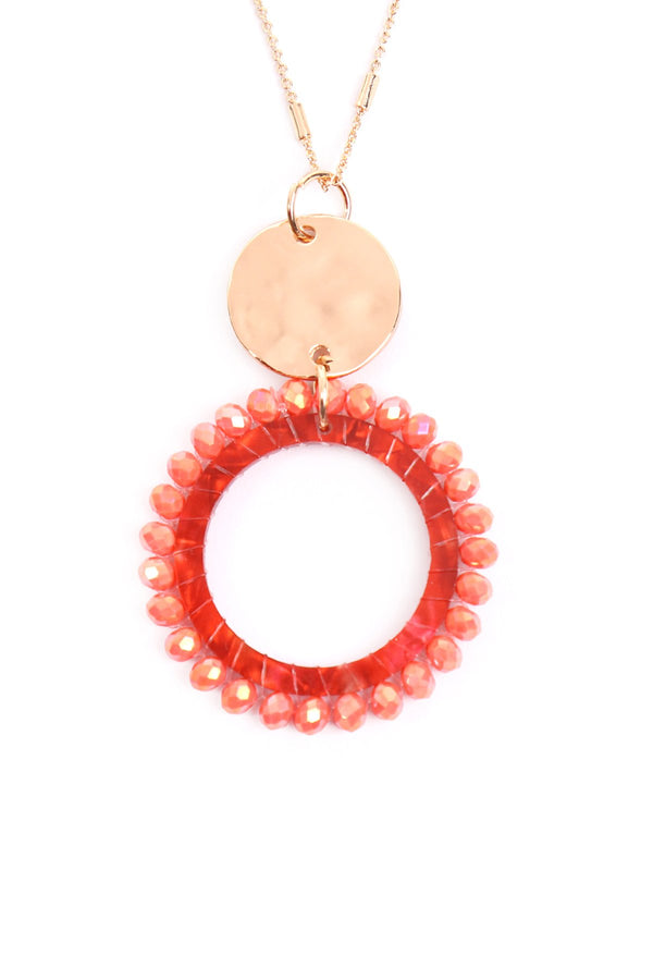 Myn1327 - Glass Beaded Hoop Pendant Necklace