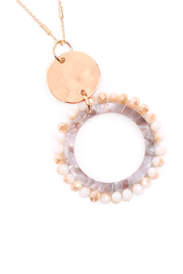 Glass Beaded Hoop Pendant Necklace