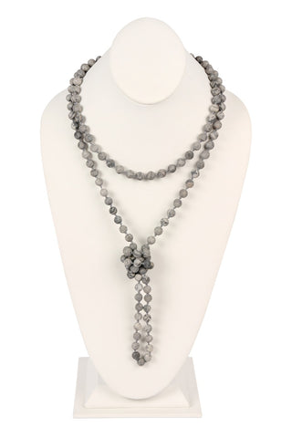 Buy gray-jasper Hdn2239 - Natural Stone Hand Knotted Long Necklace