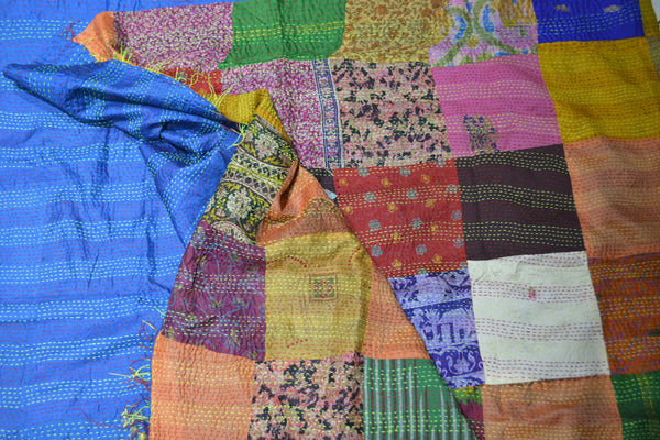 Hand Stitched Kantha  Silk  Vintage Throw