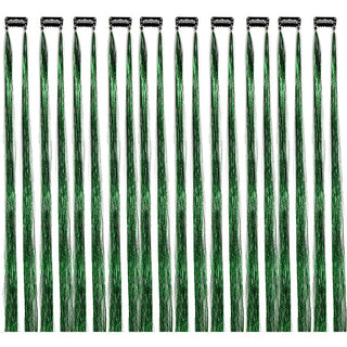 Buy green 10Pack Sparkle Tinsel Clip on in Hair Extensions