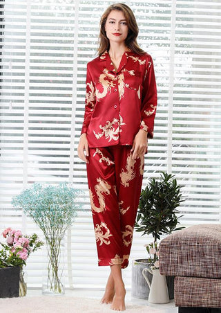 Buy long-sleeve-women1 Couple Silk Satin Pajamas