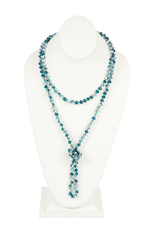 Buy teal-silver 8mm Longline Hand Knotted Necklace
