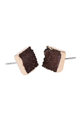 Buy dark-brown Hde2939 - Square Druzy Stone Stud Earrings
