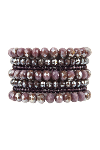 Buy lavender Hdb2750 - Seven Lines Glass Beads Stretch Bracelet