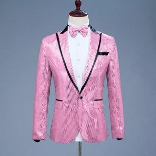 Buy pink Pink Sequin One Button Dress Blazers(Bowtie Included)