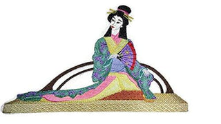 Lounging Geisha Embroidered Iron On/Sew patch [9.41" x 5.84"]