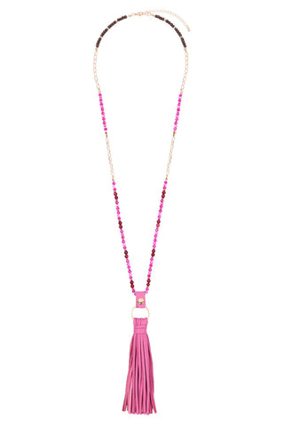Buy fuchsia Hdn3121 - Leather Tassel Necklace