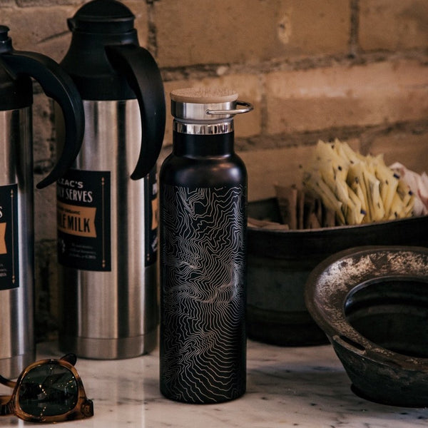 Big Sky - Montana Map Bottle with Bamboo Top in Matte Black