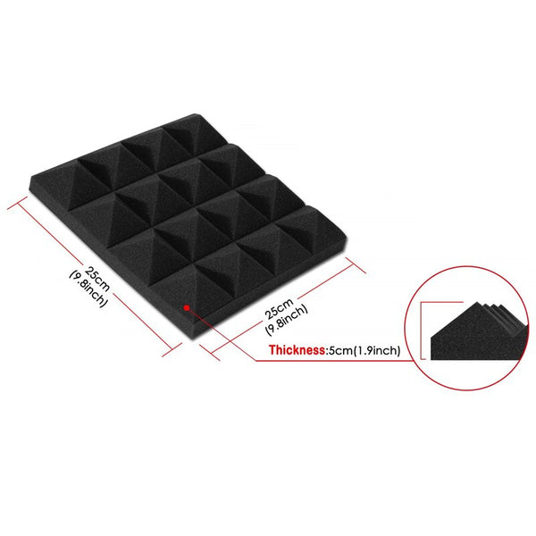 24Pcs 25x25x5cm Studio Acoustic Soundproof Foam Pyramid Noise Insulation Sound Absorption Treatment Panels 12Black 12Blue